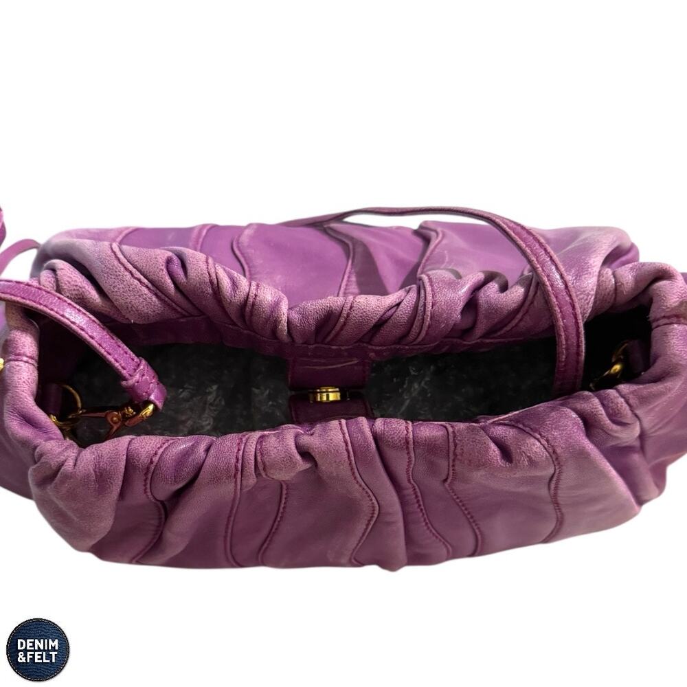 Prada‎ Purple Leather Pleated Shoulder Bag Gold Hardware Slouchy Hobo Purse Luxe - Picture 7 of 16